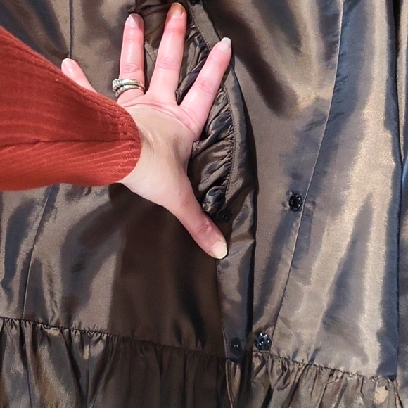 VINTAGE METAPHOR Brown Poly/Nylon Acetate Wrap V-neck Ruffle Blouse - Picture 8 of 16